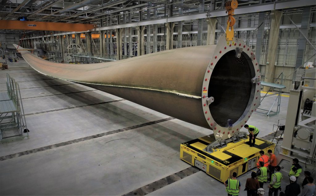The latest in blade design for offshore wind energy. A 350' blade under construction in France.