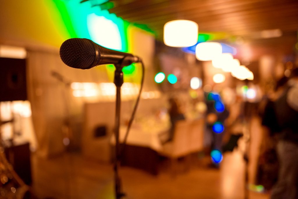 a microphone in a mic stand.