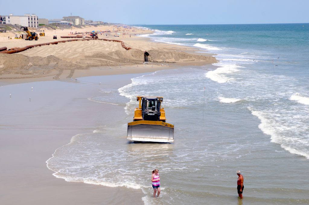 Looking out onto the first beach nourishment at Jeanette's Pier in Nags Head, NC.