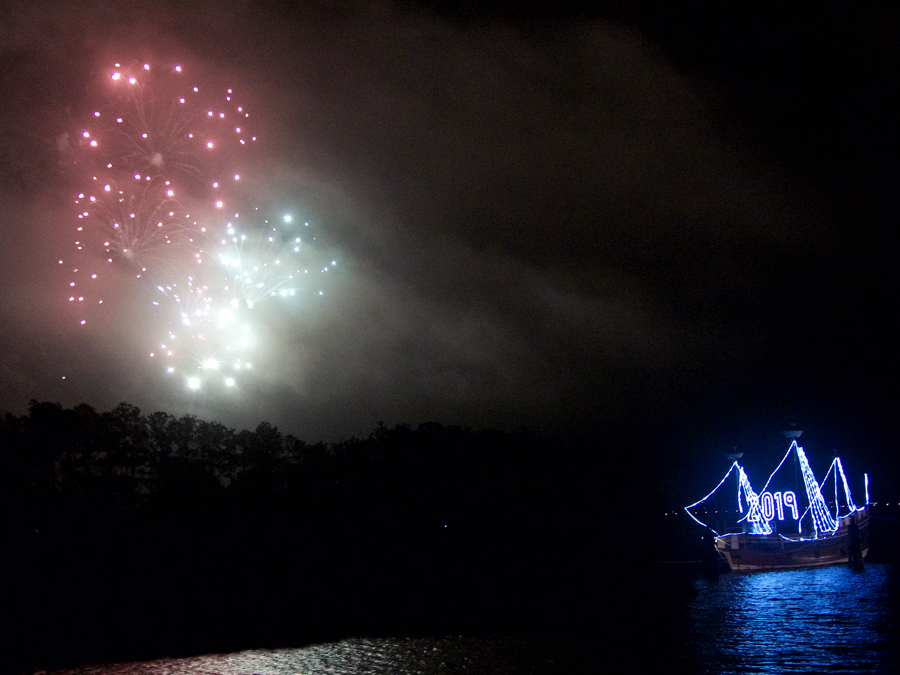 Spectacular fireworks welcomed in the New Year in Manteo.